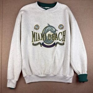 Vintage Bay Bridge Sweatshirt‎ Men's L White Miami Beach Dolphin Made in USA